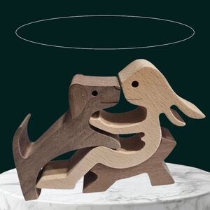 Wooden Figurine Woman & Her Dog Wood Home Decor Puzzle